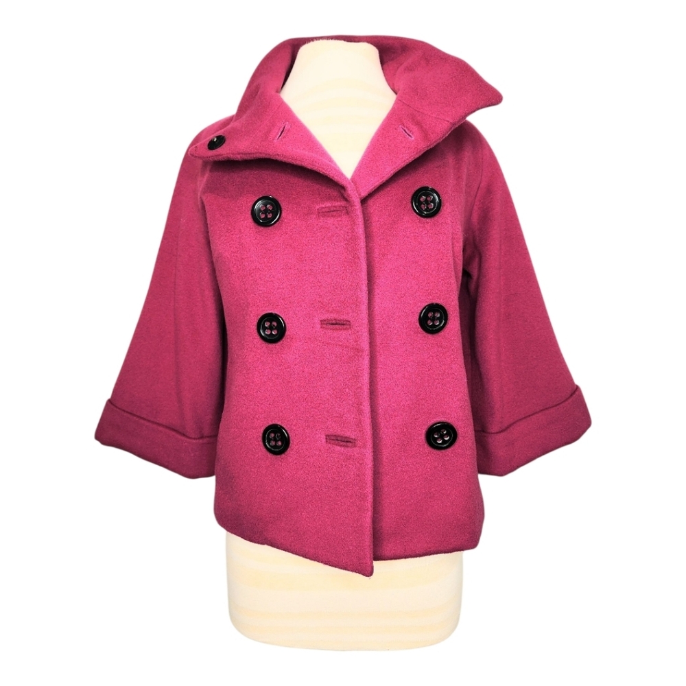 Express VTG Y2K Funnel Neck 3/4 Pea Coat Jacket Cashmere Blend Pink Sz 6 - Picture 9 of 9